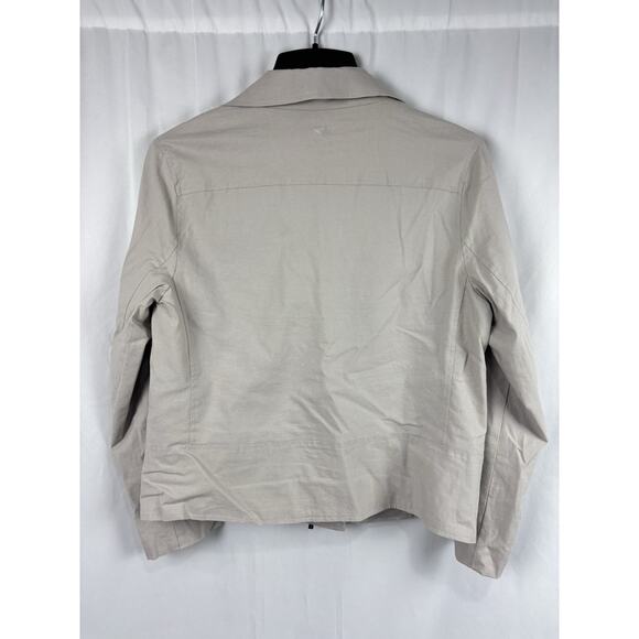 Tahari Women’s M Linen Tan Gray Moto Zip Up Jacket Utility Biker Western - Picture 4 of 8